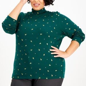 Karen Scott Plus Size Metallic Tree-Print Top Spruce Night 1X
